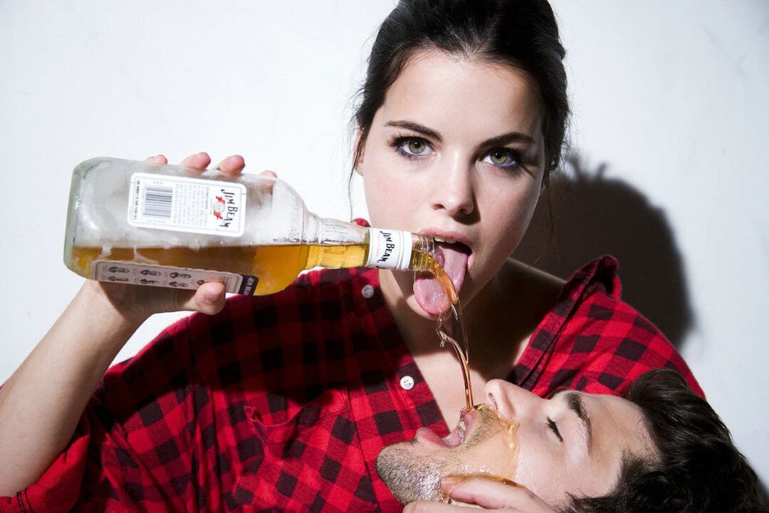 girl pours alcohol on man before sex